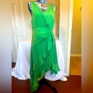Silky high low vibrant green dress